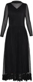 Plisse Lace-Trim Stretch Midi Dress, Black
