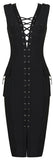 Lace-up Sleeveless Knee-Length Bodycon Dress, Black - DESIGNER INSPIRED FASHIONS