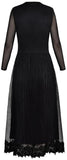 Plisse Lace-Trim Stretch Midi Dress, Black