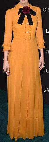 Pleated Long Ruffle Trim Dress - DESIGNER INSPIRED FASHIONS