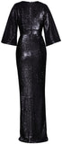 Ruched V-Neck Sequin-Embellished Gown, Black