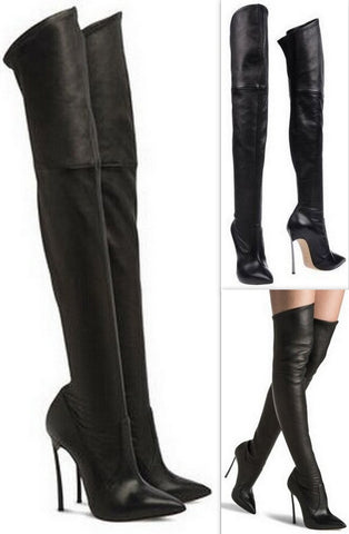 'Blade' Long Black Leather Boots - DESIGNER INSPIRED FASHIONS