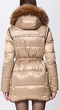 Short Puffer Coat with Contrast Zip-Pockets, Gold
