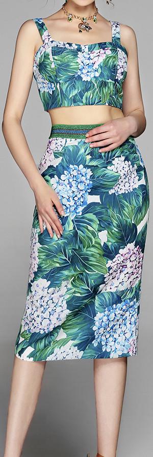 Hydrangea Print Crop Top and Skirt Set - DESIGNER INSPIRED FASHIONS