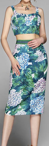 Hydrangea Print Crop Top and Skirt Set - DESIGNER INSPIRED FASHIONS