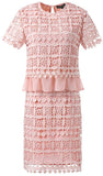 Macrame Frill-Hem Top & Skirt Set, Pink - DESIGNER INSPIRED FASHIONS