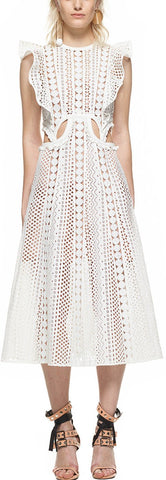 Embroidered Cutout Midi Dress, White - DESIGNER INSPIRED FASHIONS