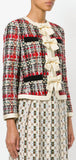 Plaid Tweed Jacket & Butterfly-Embroidered Tweed Skirt Set