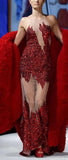 Sequin-Embellished Sheer Patch Gown