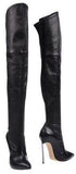 'Blade' Long Black Leather Boots - DESIGNER INSPIRED FASHIONS