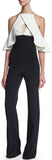 Black & White Open-Shoulder Ruffle Jumpsuit - DESIGNER INSPIRED FASHIONS