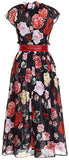 Rose-Printed Ruched Crepe Sash-Belted Midi Dress