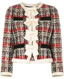 Plaid Tweed Jacket & Butterfly-Embroidered Tweed Skirt Set