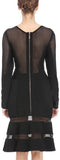 Mesh-Paneled Long-Sleeve Bandage Dress