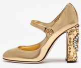 Gold Embellished Clock-Heel Mary Jane Pumps