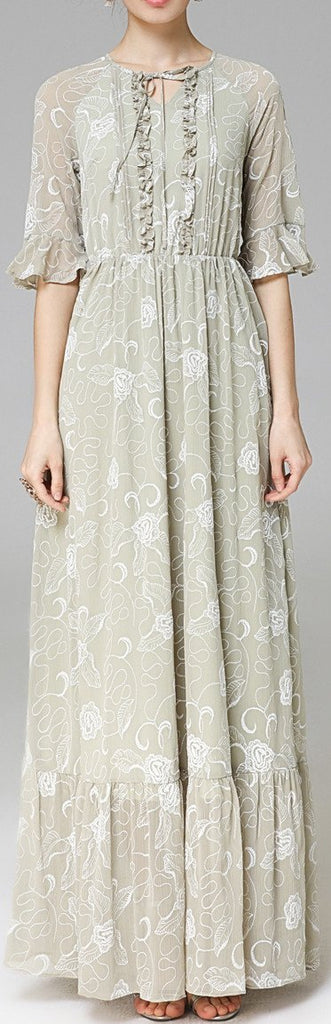 Ruffled Print Maxi Dress - DESIGNER INSPIRED FASHIONS