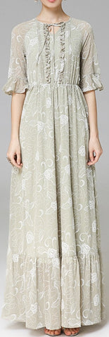 Ruffled Print Maxi Dress - DESIGNER INSPIRED FASHIONS