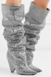 'Niki' Crystal-Embellished  Leather Knee Boots