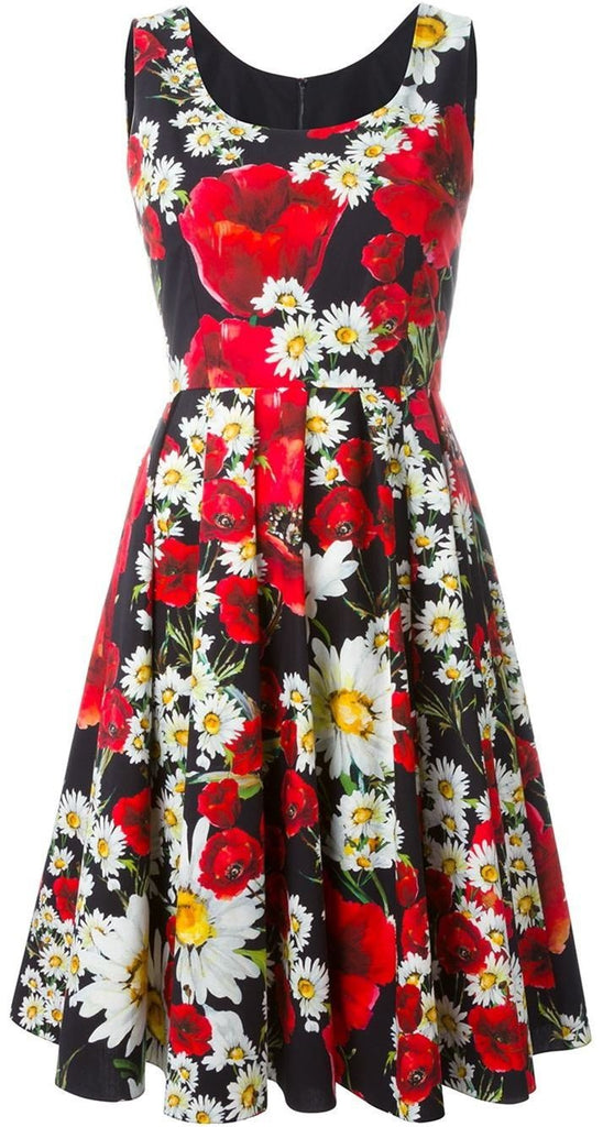Daisy and Poppy Print Silk Dress | DESIGNER INSPIRED FASHIONS