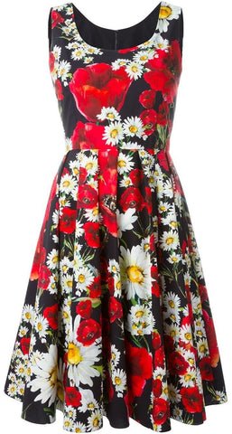 Daisy and Poppy Print Silk Dress | DESIGNER INSPIRED FASHIONS