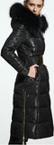 Belted Black Fur-Hooded Puffer Coat