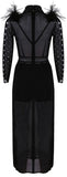 Eyelet-Embellished Feather Mesh Dress