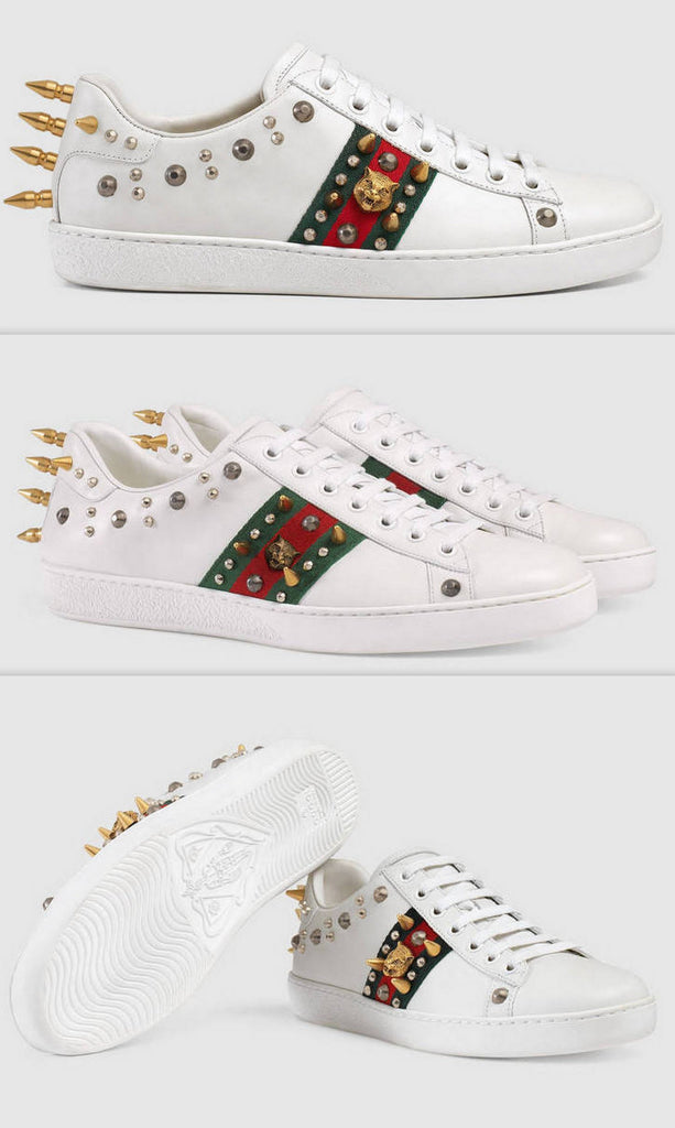 Ace Studded Leather Low Top Sneakers - White