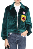 Beaded Appliqué Velvet Jacket, Deep Green