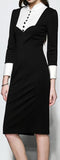 Black and White Long-Sleeve Tuxedo Dress