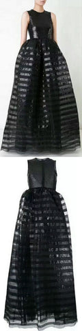 Black Sequin-Embellished Sleeveless Tulle Gown