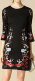 Floral-Embroidered Lace-Sleeve Mini Dress