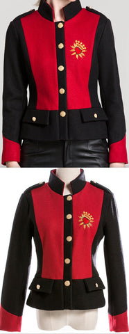 Embroidered Color-Block Jacket, Red & Black