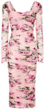 Ruched Rose Print Dress