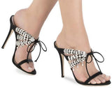 Satin Mule Sandals with Crystals - Nude, Fuchsia Pink, Black or Light Blue