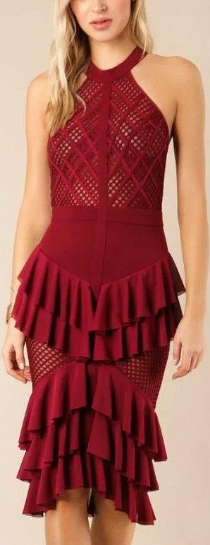 Ruffled Stretch Halter Dress