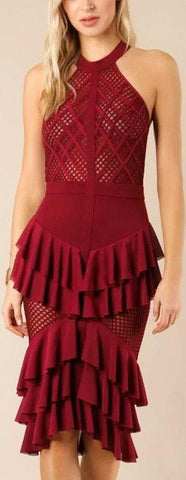 Ruffled Stretch Halter Dress