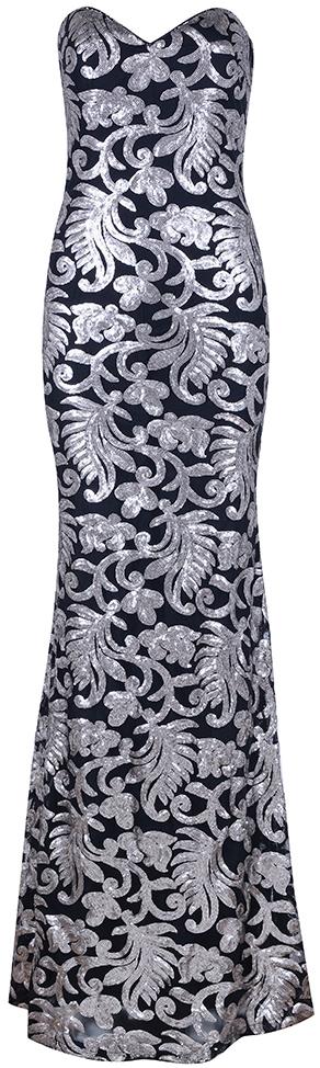 Strapless Sequin-Embroidered Gown