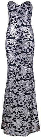 Strapless Sequin-Embroidered Gown