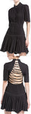 Black Studded Pleated Back-Lace-Up Mini Dress