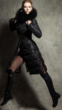 Belted Black Fur-Hooded Puffer Coat