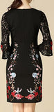 Floral-Embroidered Lace-Sleeve Mini Dress