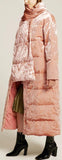 Crushed Velvet Down Coat with Scarf