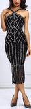 Studded Tassel Halter Bandage Dress