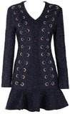 Black Lace-Up Tweed Skater Mini Dress