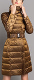 Panelled White Goose Filled Puffer Coat, Golden Brown