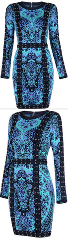 Blue Paisley Lace-Up Stretch Mini Dress