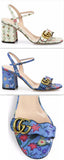 GG Marmont Floral Print Leather Sandals - White or Blue