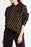 Flocked Jacquard and Jersey Hooded Top
