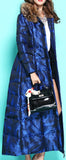 Long Blue Down-Fill Coat with Fur Collar