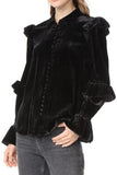 Black Ruffle Velvet Blouse